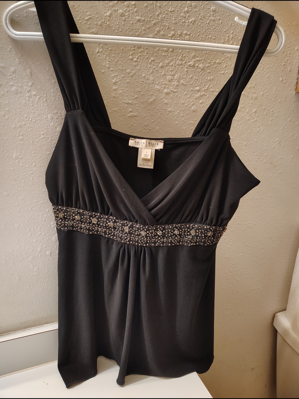 White House Black Market Black Embellished V-Neck Tank